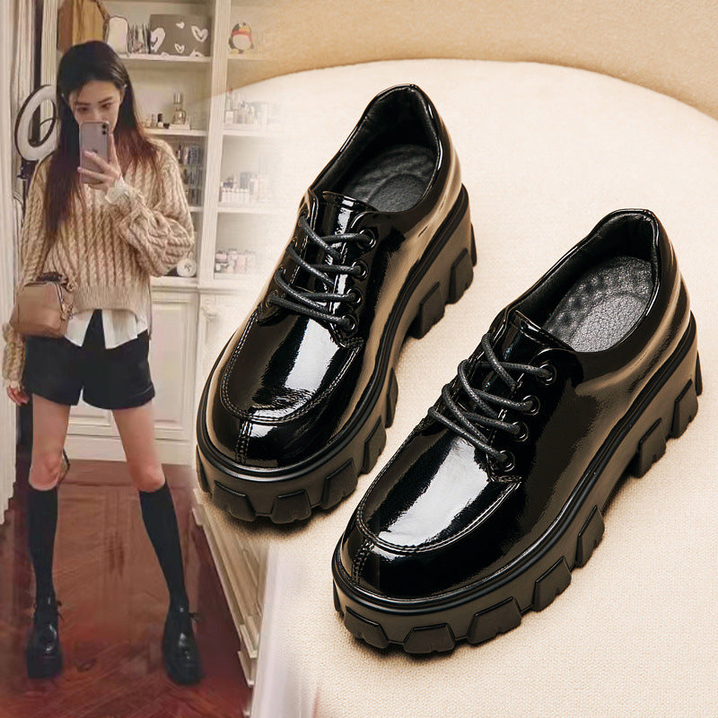 Thick-Soled Small Leather Shoes Women's Spring New Style All-Match College British Style Single Shoes Increased Women's Shoes