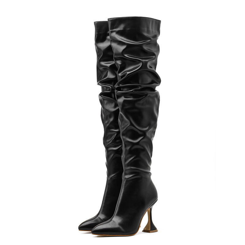 New Large Zize Foreign Trade High-heeled Over-the-knee Boots Women's Straight And Thin White Boots