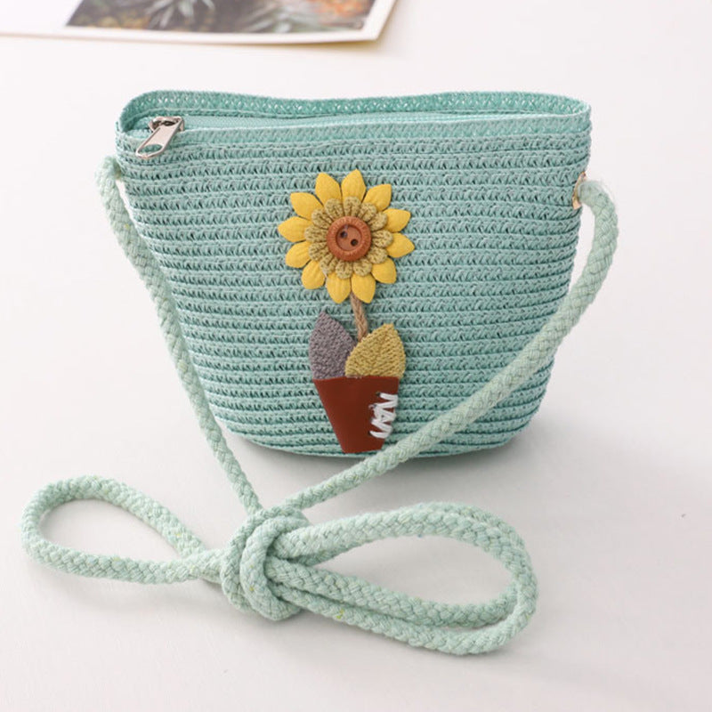 Children'S Straw Woven Bag Summer Korean Fashion Diagonal Bag Coin Purse