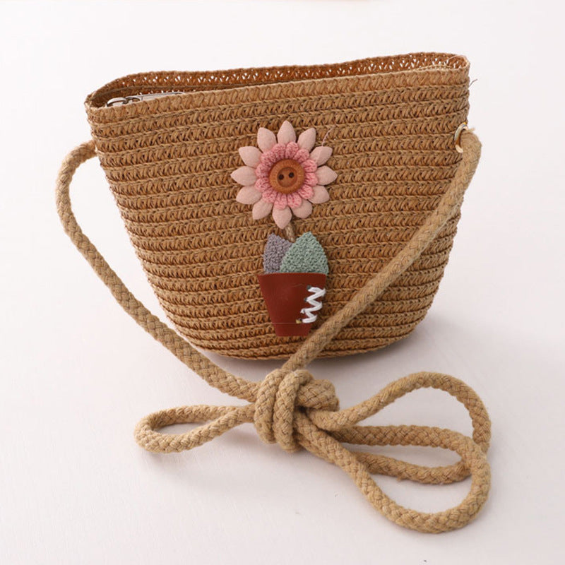 Children'S Straw Woven Bag Summer Korean Fashion Diagonal Bag Coin Purse
