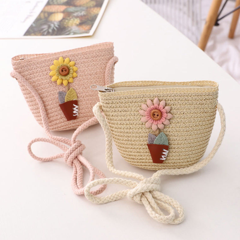 Children'S Straw Woven Bag Summer Korean Fashion Diagonal Bag Coin Purse
