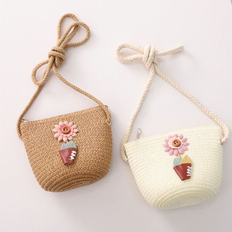 Children'S Straw Woven Bag Summer Korean Fashion Diagonal Bag Coin Purse