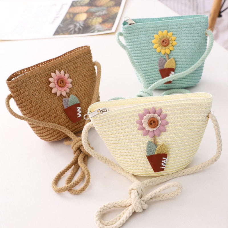 Children'S Straw Woven Bag Summer Korean Fashion Diagonal Bag Coin Purse