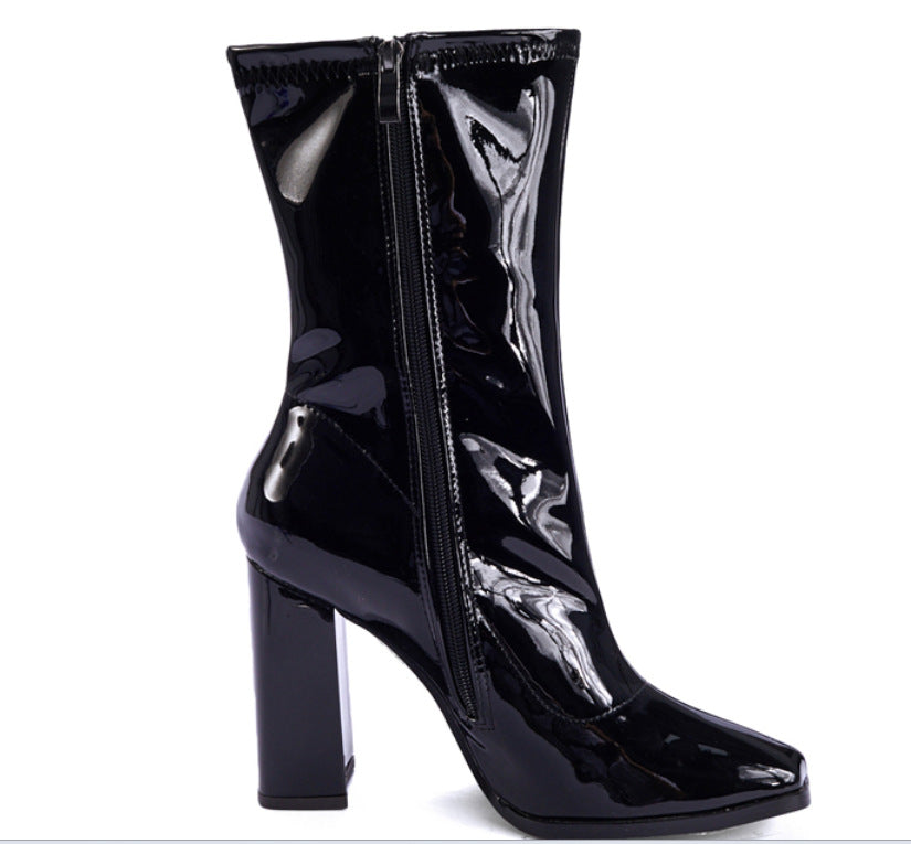 Women's Boots Thick High-Heeled Boots Snake Print Skinny Boots Martin Boots