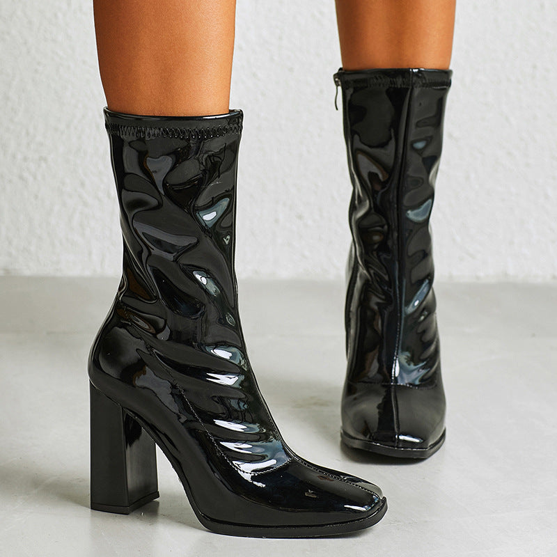 Women's Boots Thick High-Heeled Boots Snake Print Skinny Boots Martin Boots