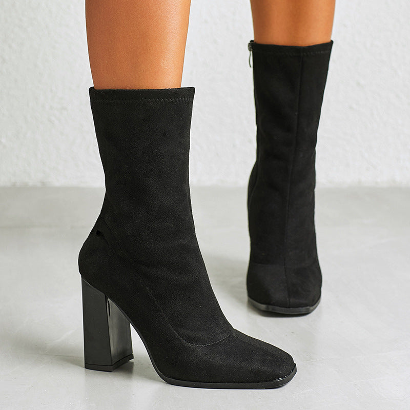Women's Boots Thick High-Heeled Boots Snake Print Skinny Boots Martin Boots