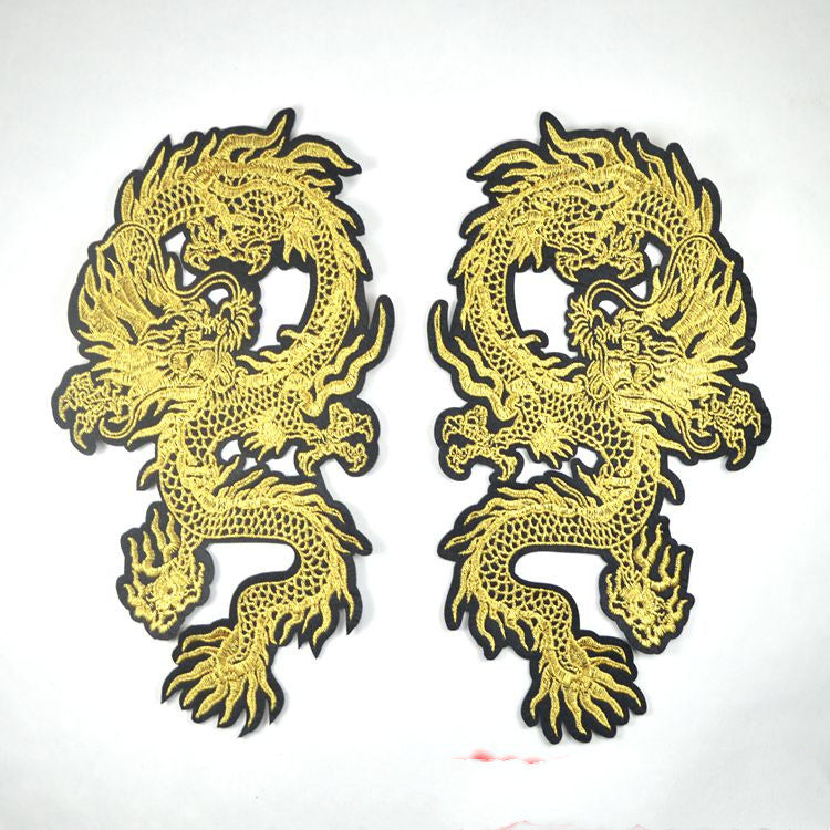 A Pair Of Golden Auspicious Dragon Embroidery Clothing Accessories Patch Coat Patch Embroidery Handmade DIY