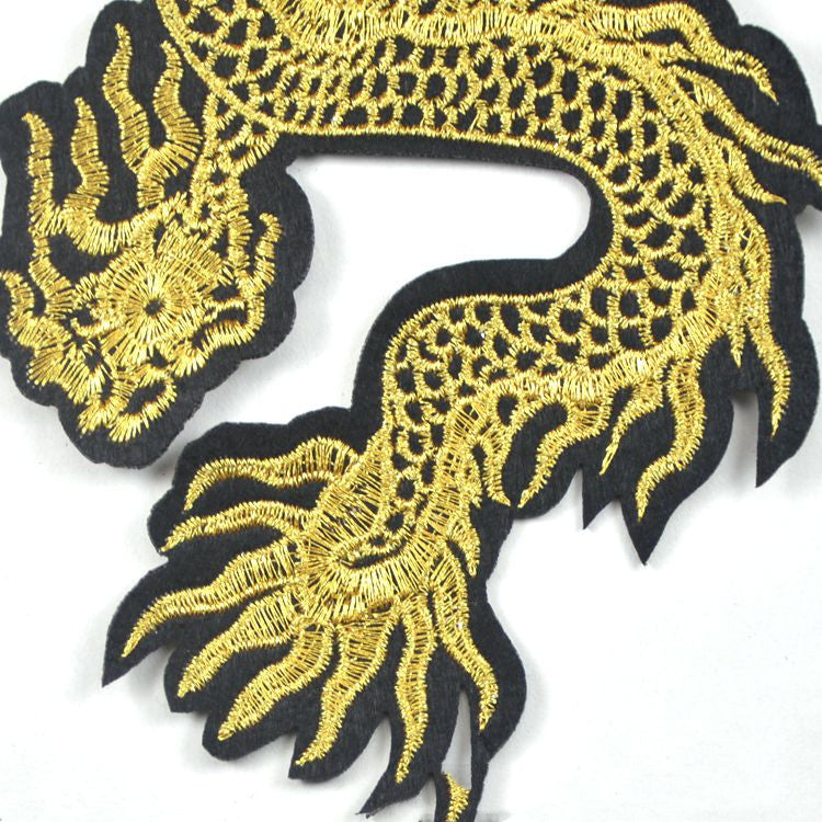 A Pair Of Golden Auspicious Dragon Embroidery Clothing Accessories Patch Coat Patch Embroidery Handmade DIY