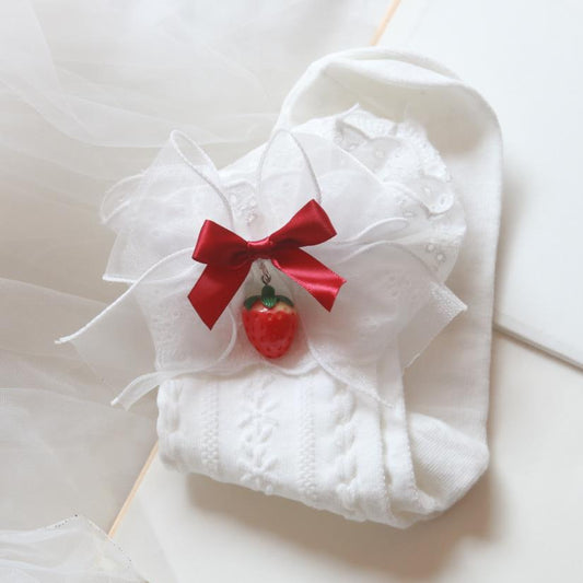 Japanese Strawberry Tube Socks Lolita Mesh Summer Cotton Socks Cute Girl Lace Socks