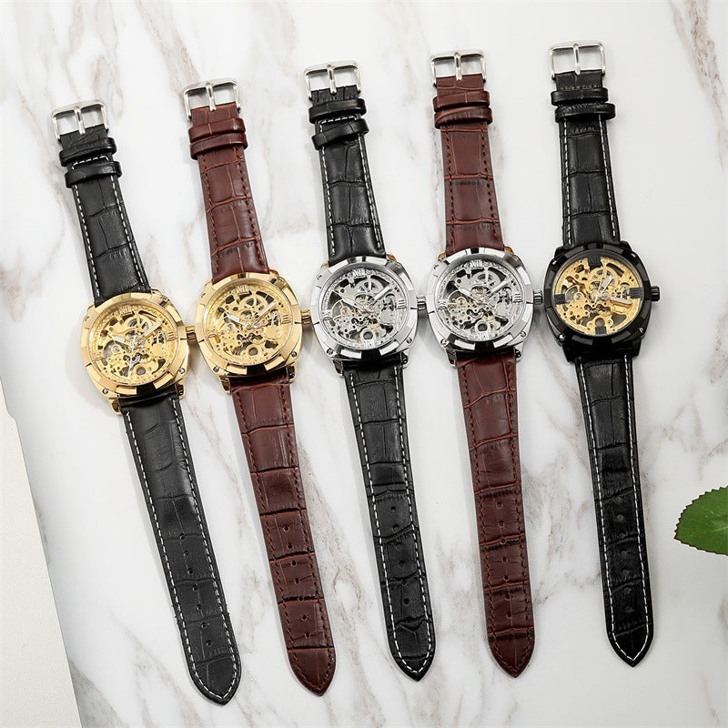Men's watch mechanical watch with belt double through bottom hollow