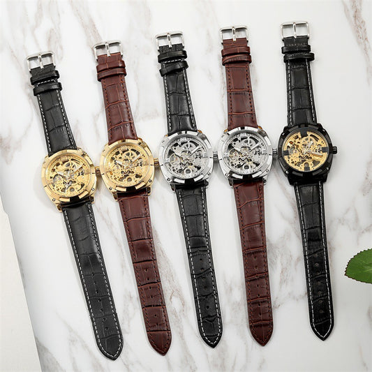 Men's watch mechanical watch with belt double through bottom hollow