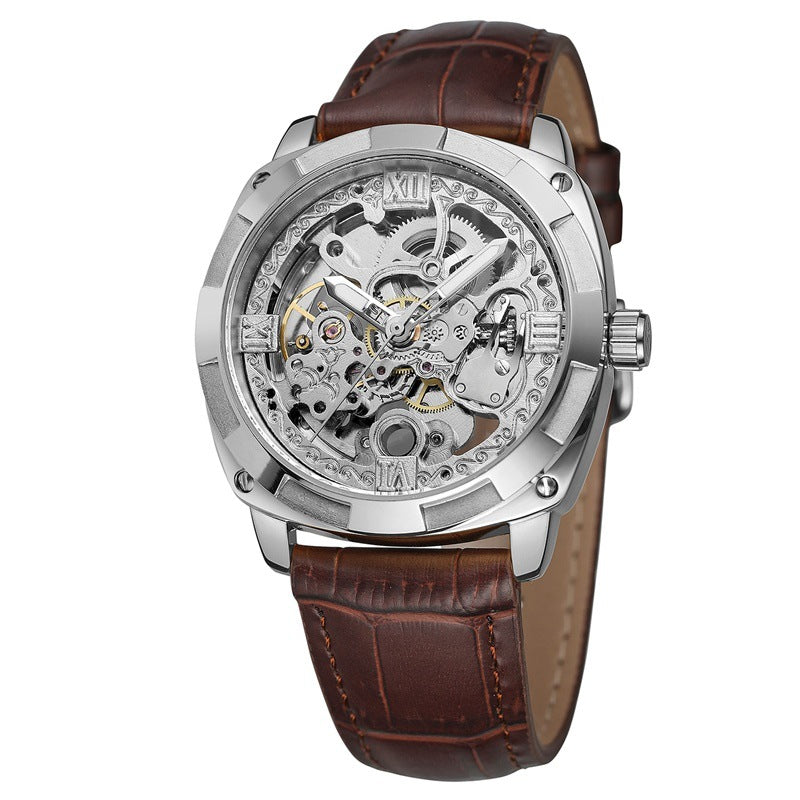 Men's watch mechanical watch with belt double through bottom hollow