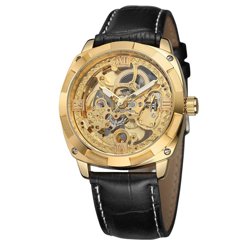 Men's watch mechanical watch with belt double through bottom hollow