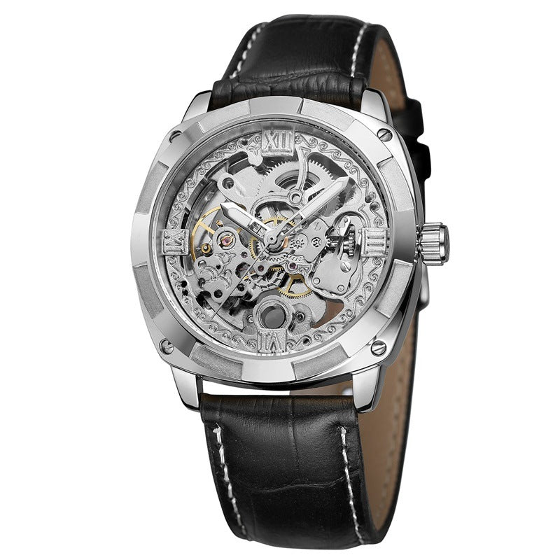 Men's watch mechanical watch with belt double through bottom hollow