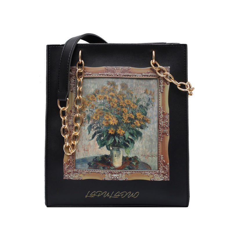 Painting Oil Painting Girl Literary Retro Large-Capacity Chain Bag