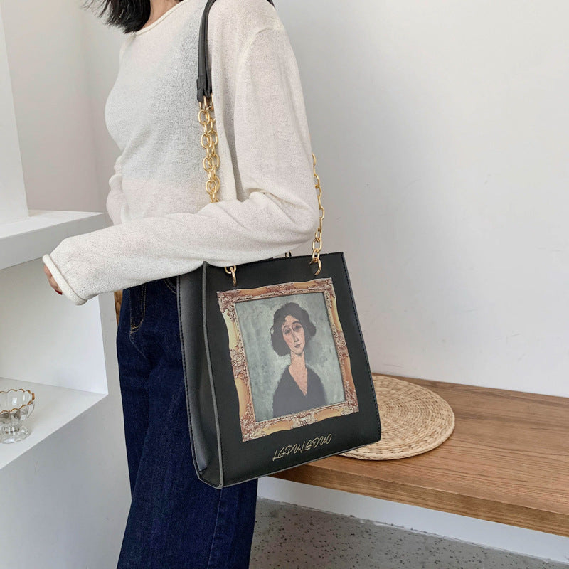 Painting Oil Painting Girl Literary Retro Large-Capacity Chain Bag