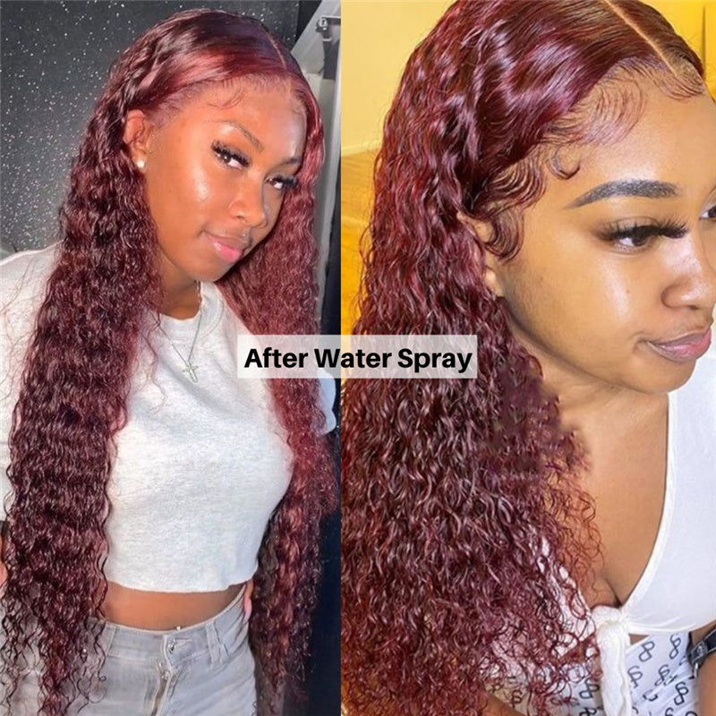 Mid-section Red Burgundy Wavy Long Curly Hair Wig Set