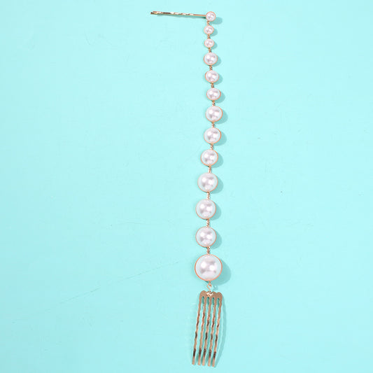 Personalized Fashion Retro Long One Word Clip  Pearl Hairpin Girl