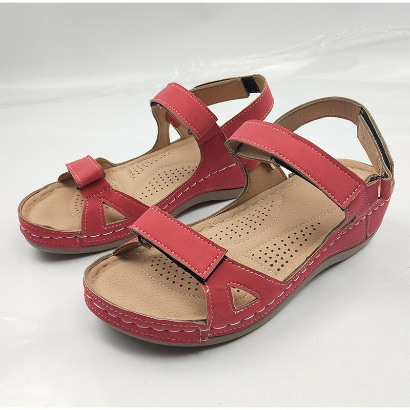 Large Size Casual Round Toe Low Heel Solid Color Women'S Casual Sandals