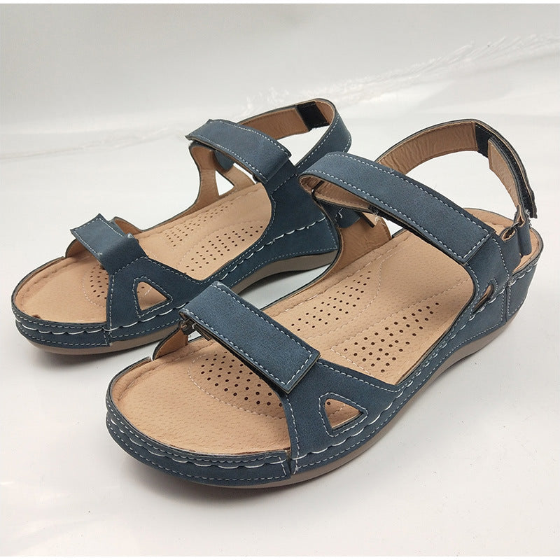 Large Size Casual Round Toe Low Heel Solid Color Women'S Casual Sandals