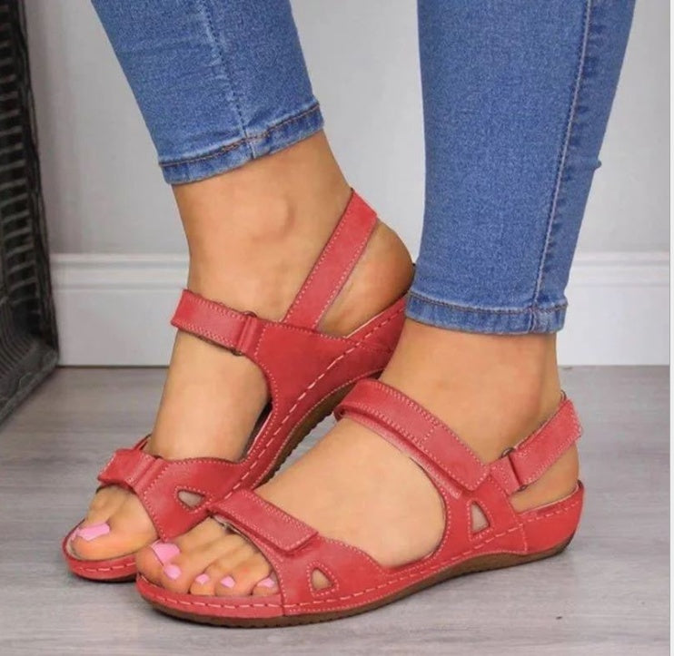 Large Size Casual Round Toe Low Heel Solid Color Women'S Casual Sandals