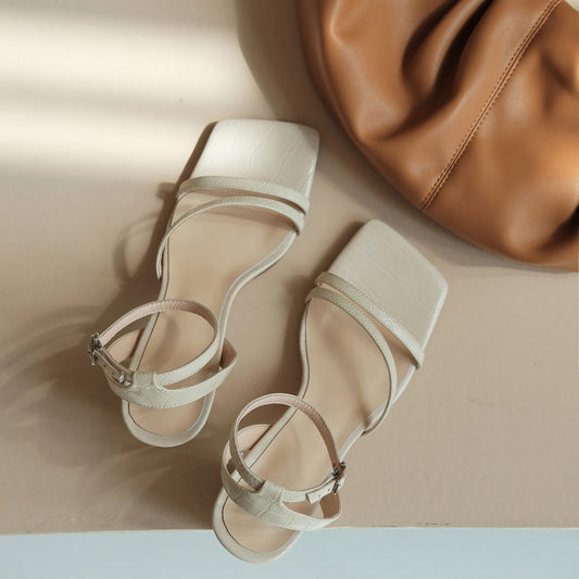 Women's Full Leather Korean Thick High-heeled Leather Sandals With One Word
