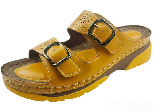 Large Size Sandals And Slippers 35-43 Fashion Two-color Bottom Buckle Slope Heel Amazon Independent Station New Cross-border Factory