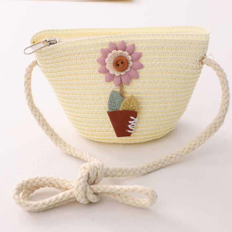 Children'S Straw Woven Bag Summer Korean Fashion Diagonal Bag Coin Purse