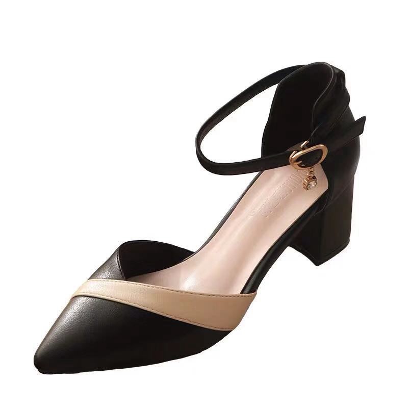 Colorblock Pointed Toe Mid-heel Sandals