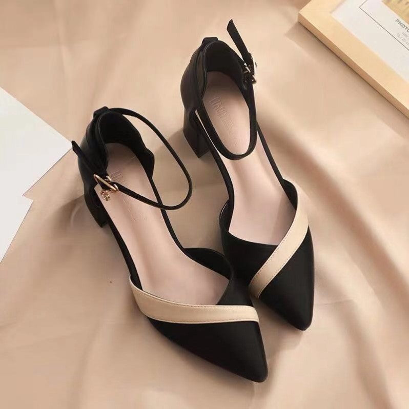 Colorblock Pointed Toe Mid-heel Sandals