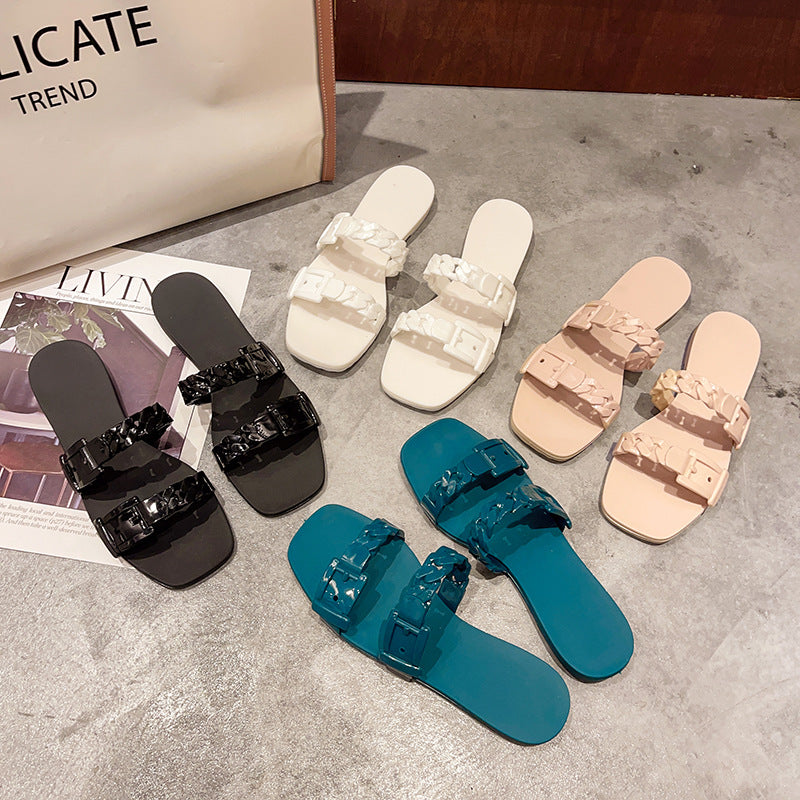 One Word Beach Jelly Holiday Slippers For Outer Wear