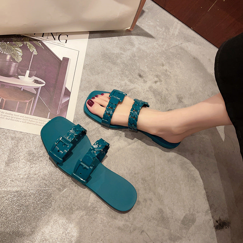 One Word Beach Jelly Holiday Slippers For Outer Wear