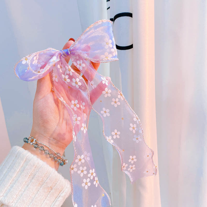 New Flower Net Yarn Bow Hair Tie