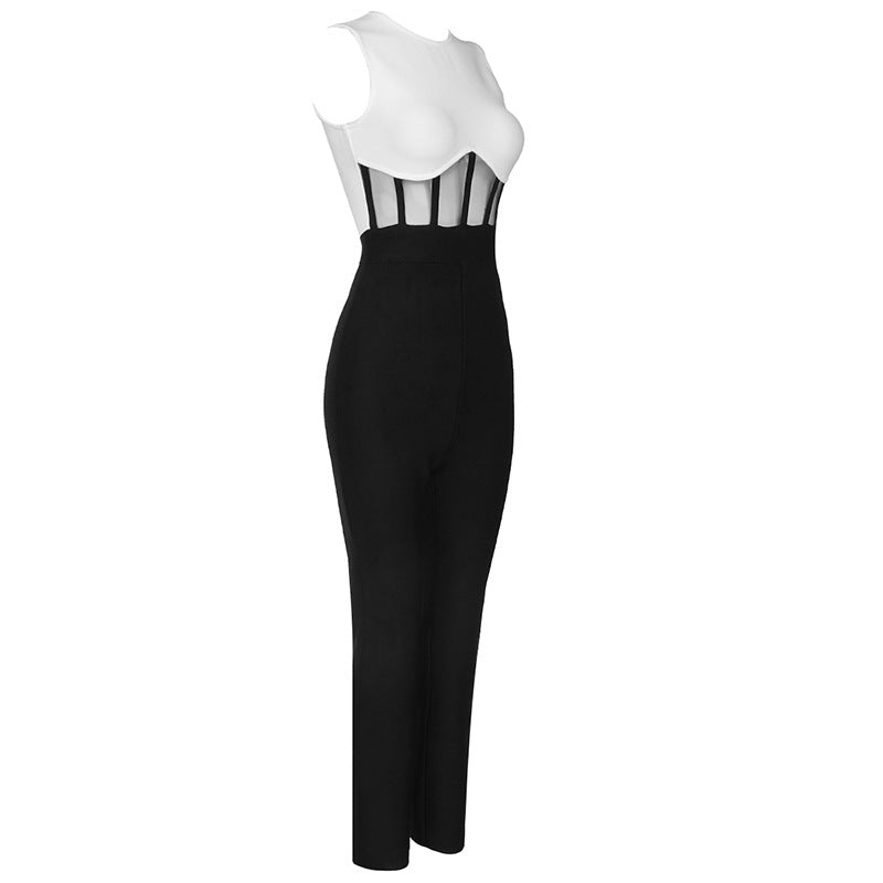 Black And White Evening Dress Temperament Elegant Personality Women's Long Pants New Banquet Evening Dress Atmosphere