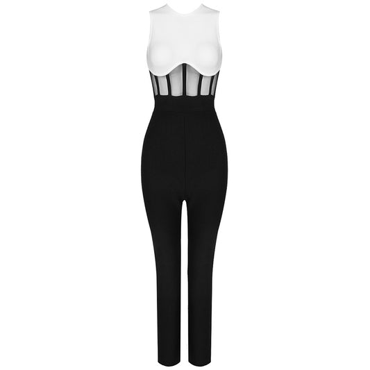 Black And White Evening Dress Temperament Elegant Personality Women's Long Pants New Banquet Evening Dress Atmosphere