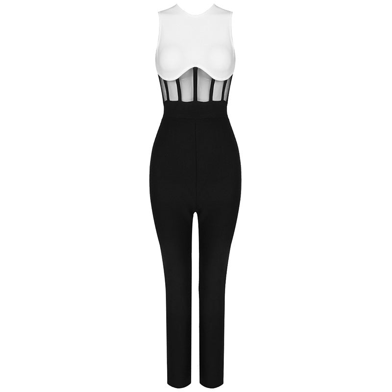 Black And White Evening Dress Temperament Elegant Personality Women's Long Pants New Banquet Evening Dress Atmosphere