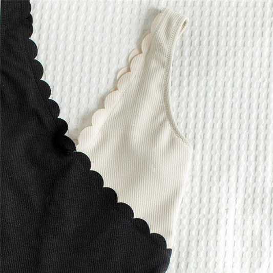 Women'S Special Fabric Stitching Petal Edge One-Piece Swimsuit