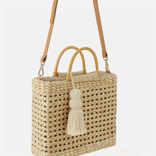 New Straw Woven Bag, Hollow Out Hand Woven Bag, Women'S Hand-Held Beach Bag For A Seaside Holiday In Darong