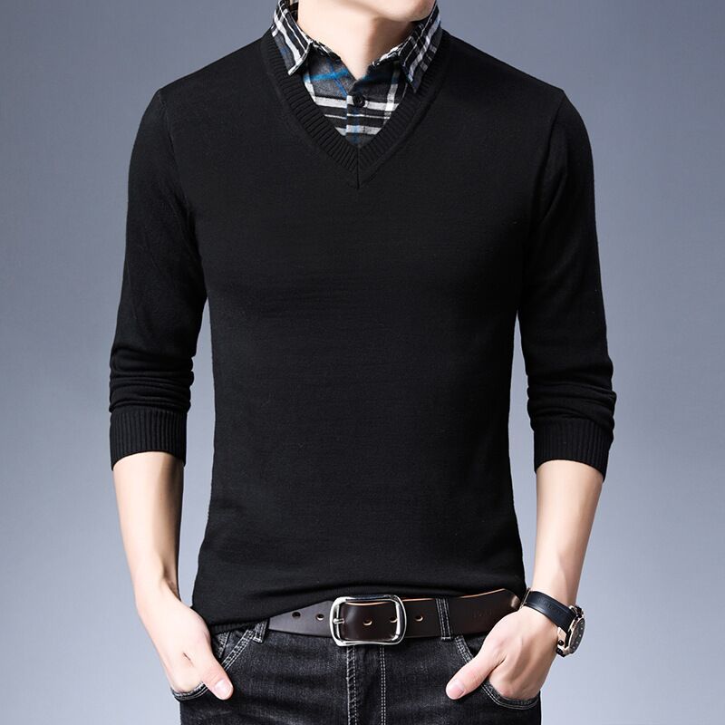 Pullover Fake Two-piece Casual Long-sleeved Sweater