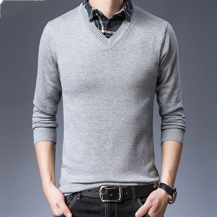Pullover Fake Two-piece Casual Long-sleeved Sweater