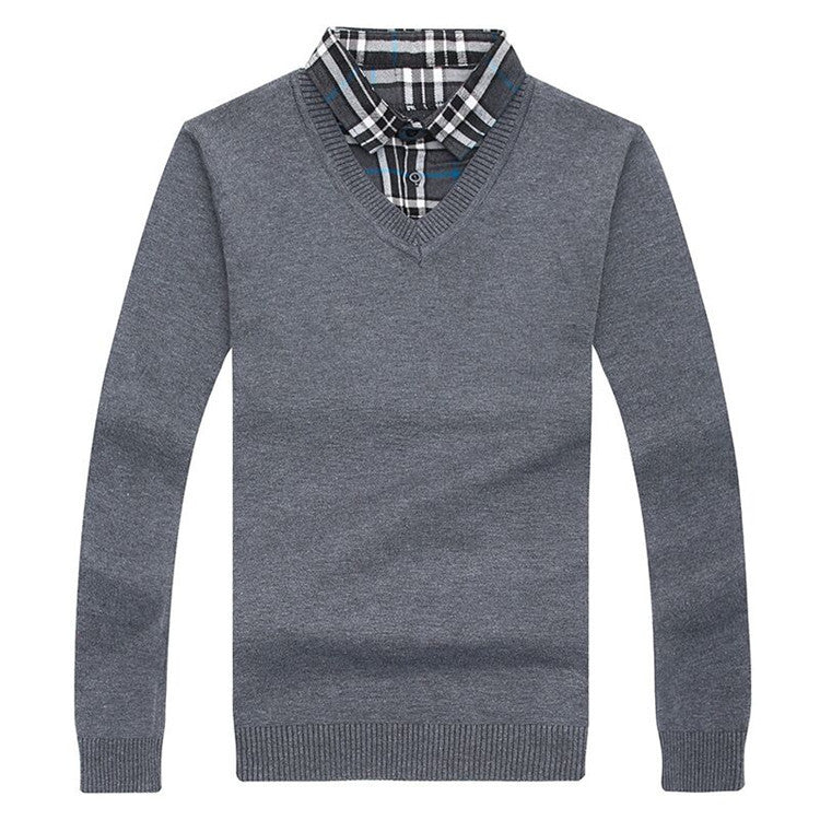 Pullover Fake Two-piece Casual Long-sleeved Sweater