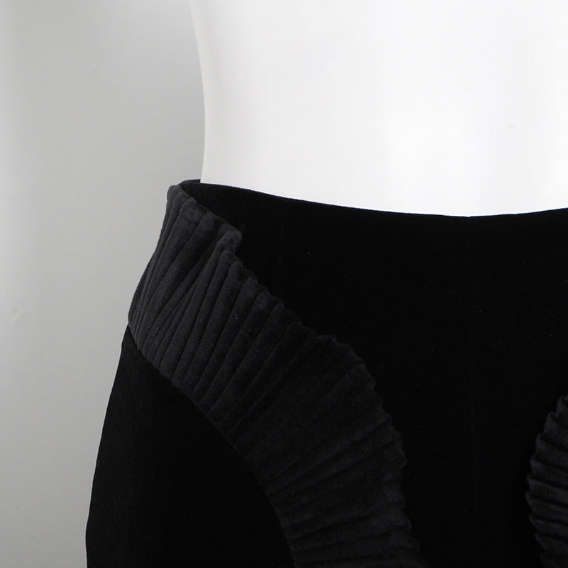 Temperament Casual High Waist Solid Color Pleated Three-Dimensional Velvet Casual Shorts
