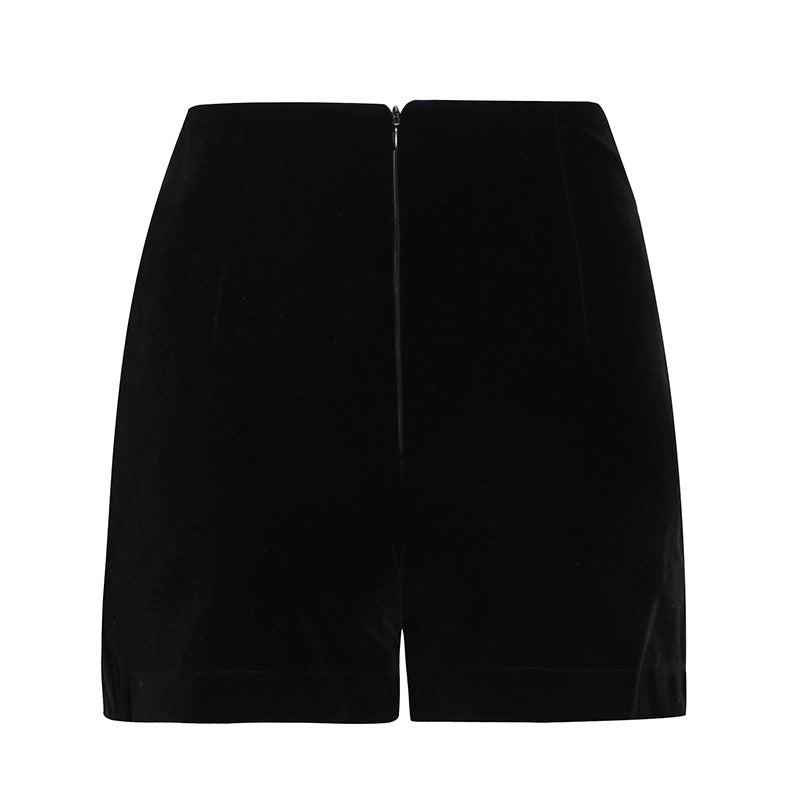 Temperament Casual High Waist Solid Color Pleated Three-Dimensional Velvet Casual Shorts