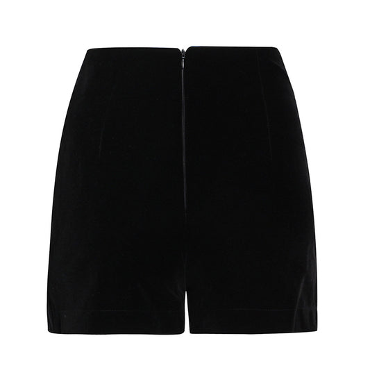 Temperament Casual High Waist Solid Color Pleated Three-Dimensional Velvet Casual Shorts