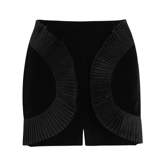 Temperament Casual High Waist Solid Color Pleated Three-Dimensional Velvet Casual Shorts