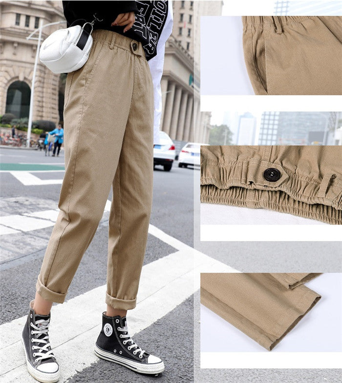 Daddy Pants Women's Loose Straight Nine Points Casual Student Granny Carrot High Waist Harem Pants
