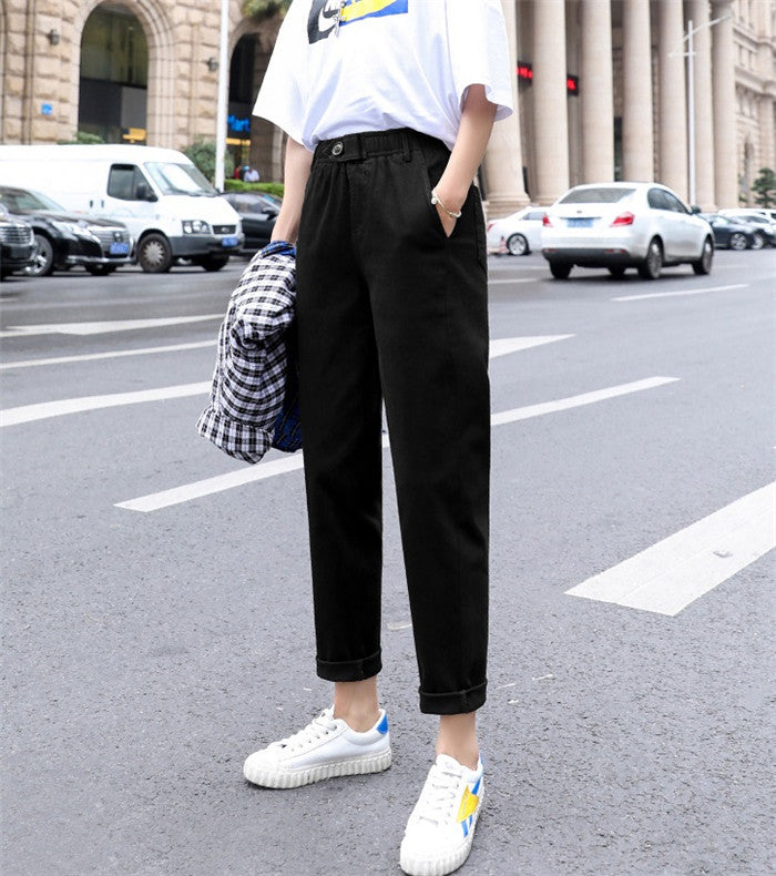 Daddy Pants Women's Loose Straight Nine Points Casual Student Granny Carrot High Waist Harem Pants