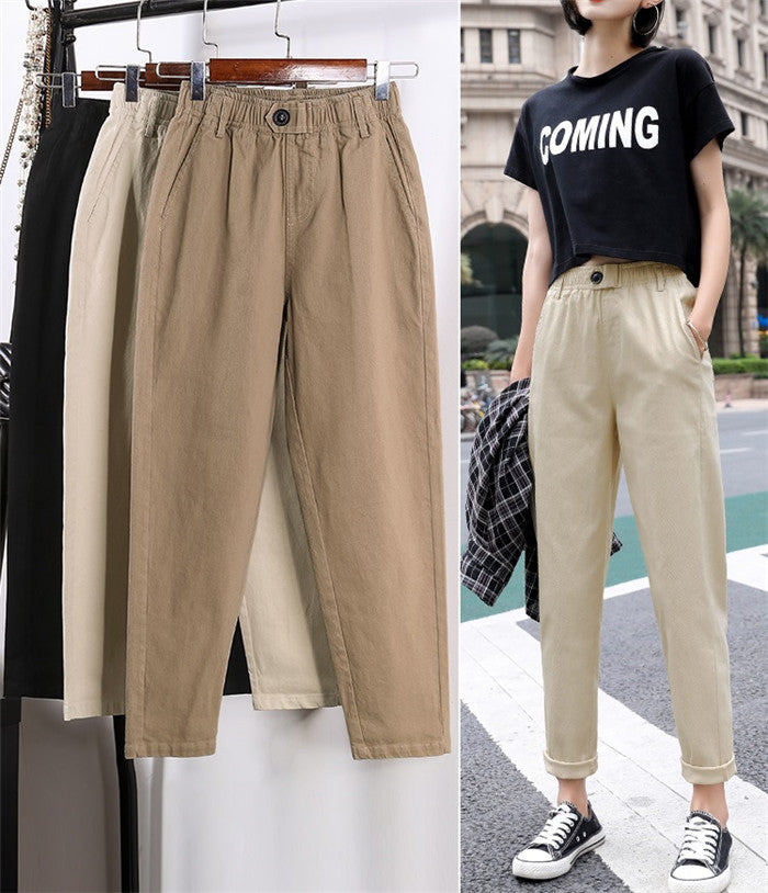 Daddy Pants Women's Loose Straight Nine Points Casual Student Granny Carrot High Waist Harem Pants