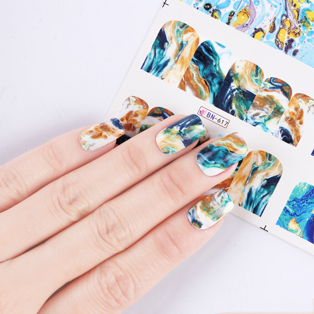 12 French Art Marbling Nail Enhancement Watermark Stickers Watercolor Black And White Texture Nail Stickers