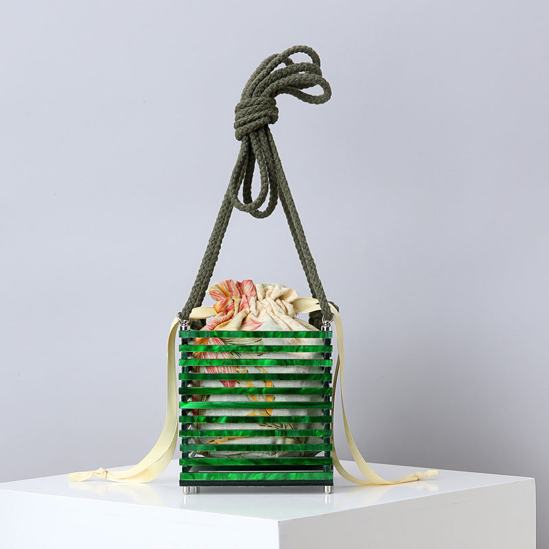 Hand Twisted Bag Beach Hand Knitted Cage Dinner Bag Drawstring Strap Detachable Hollow Diagonal Bag